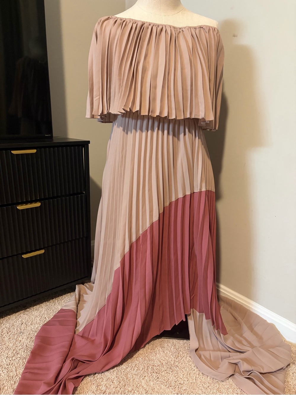 the clothing company One-Shoulder Pleated Maxi Dress — Rose Taupe